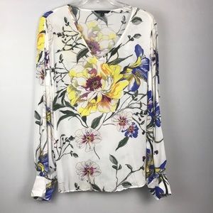 BANANA REP SZ M WHITE FLORAL PRINT LS OPEN SLEEVE V NECK RAYON& VISCOSE MATERIAL